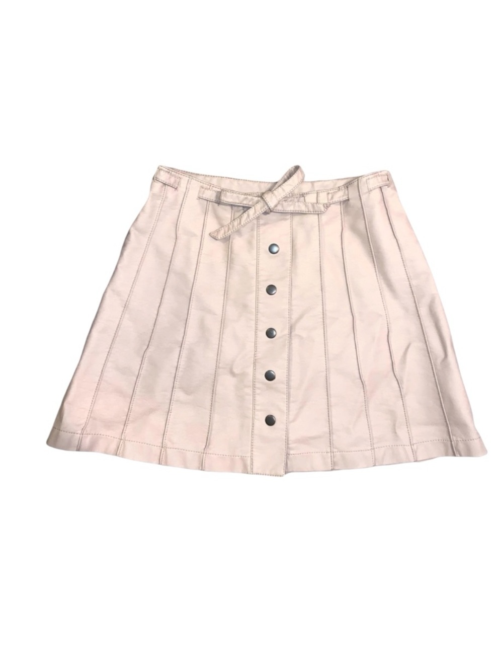 Free People faux leather khaki mini skirt, snap button up, size 8 nwot